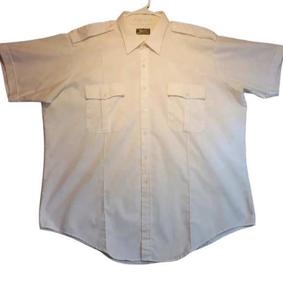 Men's Rapier White Short Sleeve Dress Uniform Shirt Size  19-1/2 TALLS - Picture 1 of 3